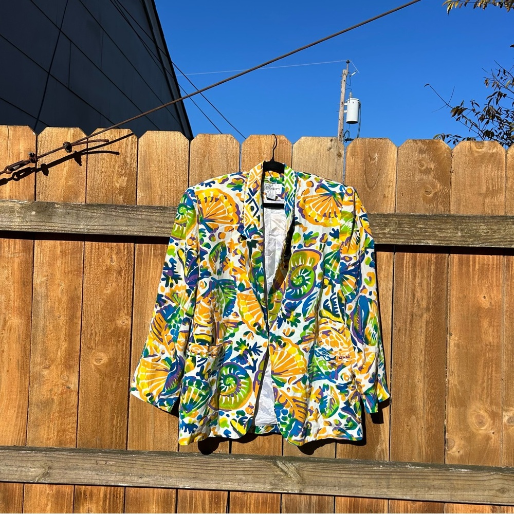 Vintage 80s Cedars Silk Oversized Blazer size‎ medium shell nautical whimsy